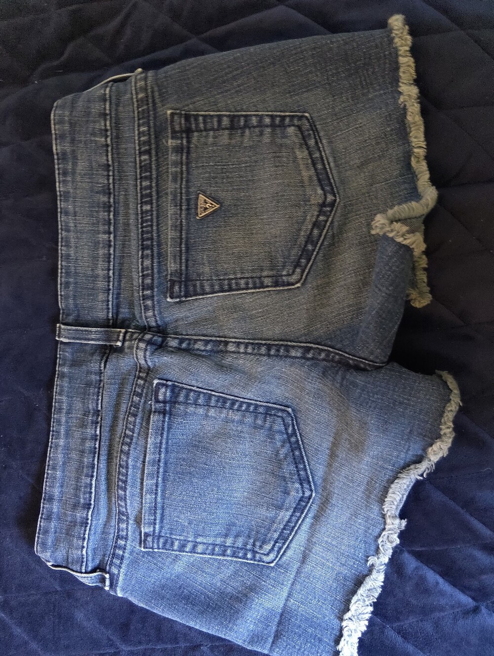 Guess Blue Frayed Hem High-Rise Denim Shorts